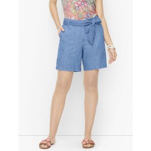 Talbots Tie Waist Linen Blend Shorts - Size 6 - Blue